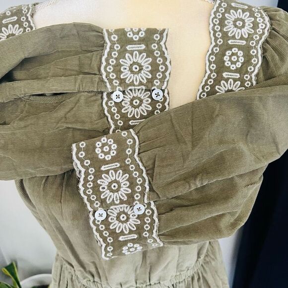 MADEWELL Embroidered Square Neck Corduroy Minidress, Small (2/4), Tan, NWT‎ - Picture 9 of 17